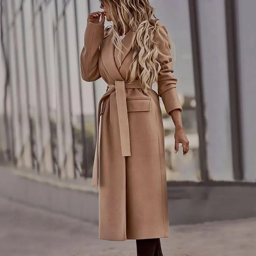 

Casual Loose Blend Wool Long Overcoat 2021 Winter Fashion Bandage Belted Outwear Women Elegant Long Sleeve Cardigan Tops Jackets