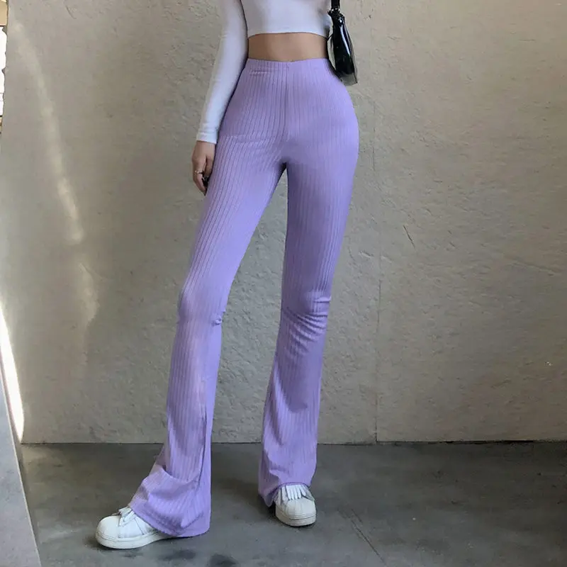

Solid Color Long Pants For Women 2022 Spring Autumn Streetwear All-Match Full-Length High Rise Boot Cut Black Trousers Flared