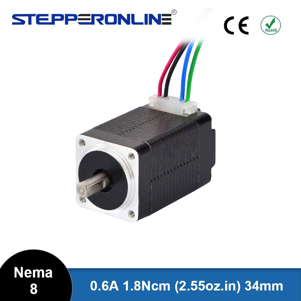 

Шаговый мини-двигатель Nema 8, 4-проводной, 1.8deg 1.8Ncm (2,55 oz.in) 0.6A 20x20x34mm, шаговый двигатель для двигателя 3D-принтера/CNC XYZ