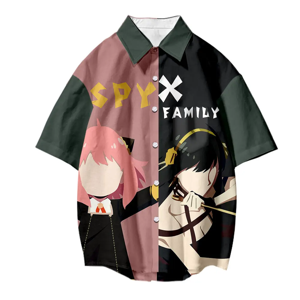 SpyxFamily Hawaiian Shirts Summer Anime Print Short Sleeve Blouse Streetwear Oversized Men Clothes Harajuku Camisas Para Hombre