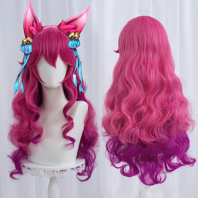 

Парик для косплея из аниме Spirit Blossom Ahri, термостойкие кудрявые искусственные волосы для косплея LOL, 70 см, шапочка