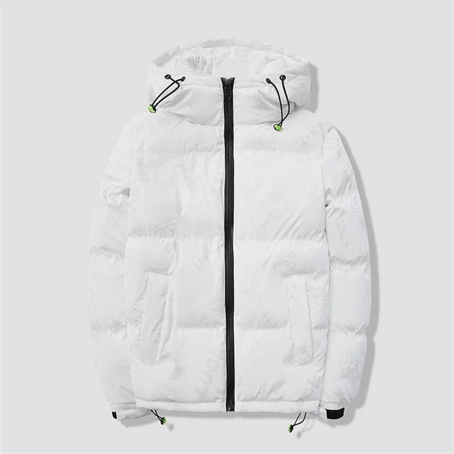 Winter Padded Jacket Men Parkas Winter Thick Jackets Hip Hop Streetwear Parkas Warm Coats Male Outdoor Outerwear Fashion Print