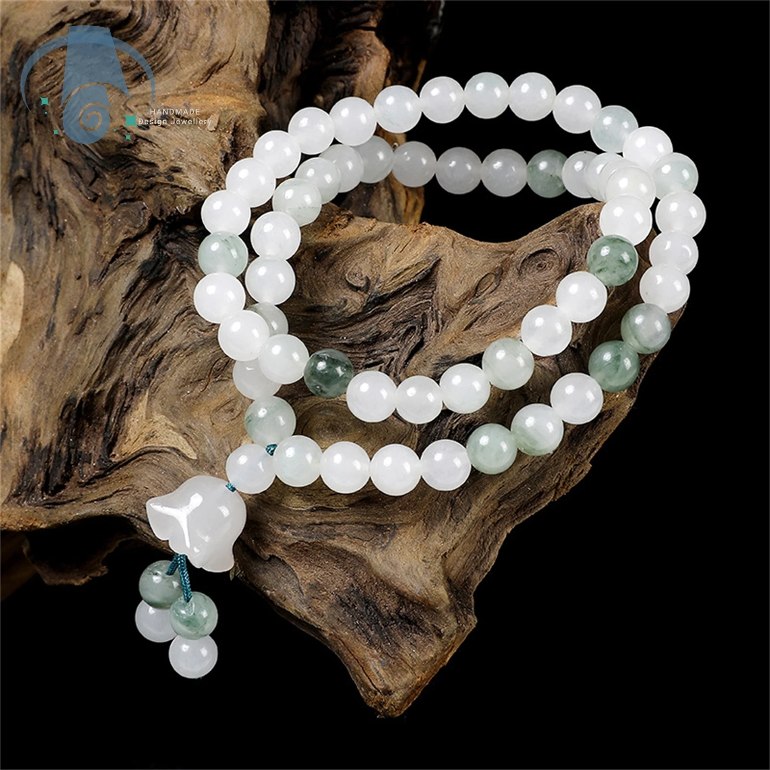 Подвеска в виде орхидеи из натуральной золотой проволоки и нефрита Tian Shan Cui с