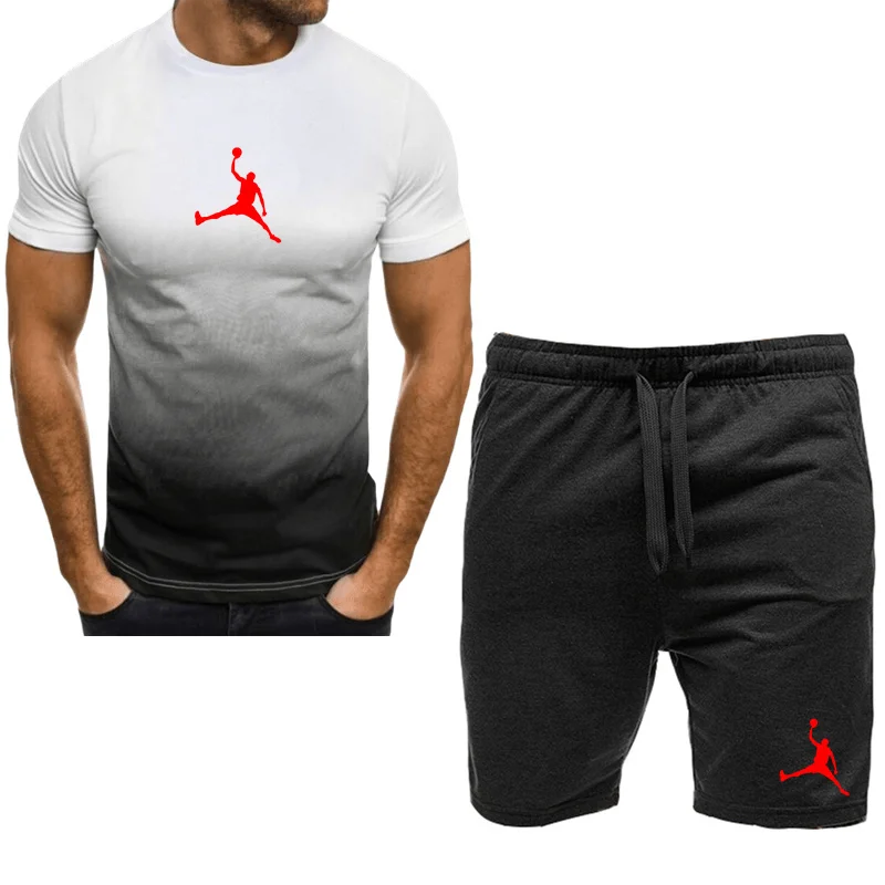 

Мужской спортивный комплект из футболки с принтом, Футболка с рукавами типа «Т» и принтом, из полиэстера, для отдыха, для лета, 2023