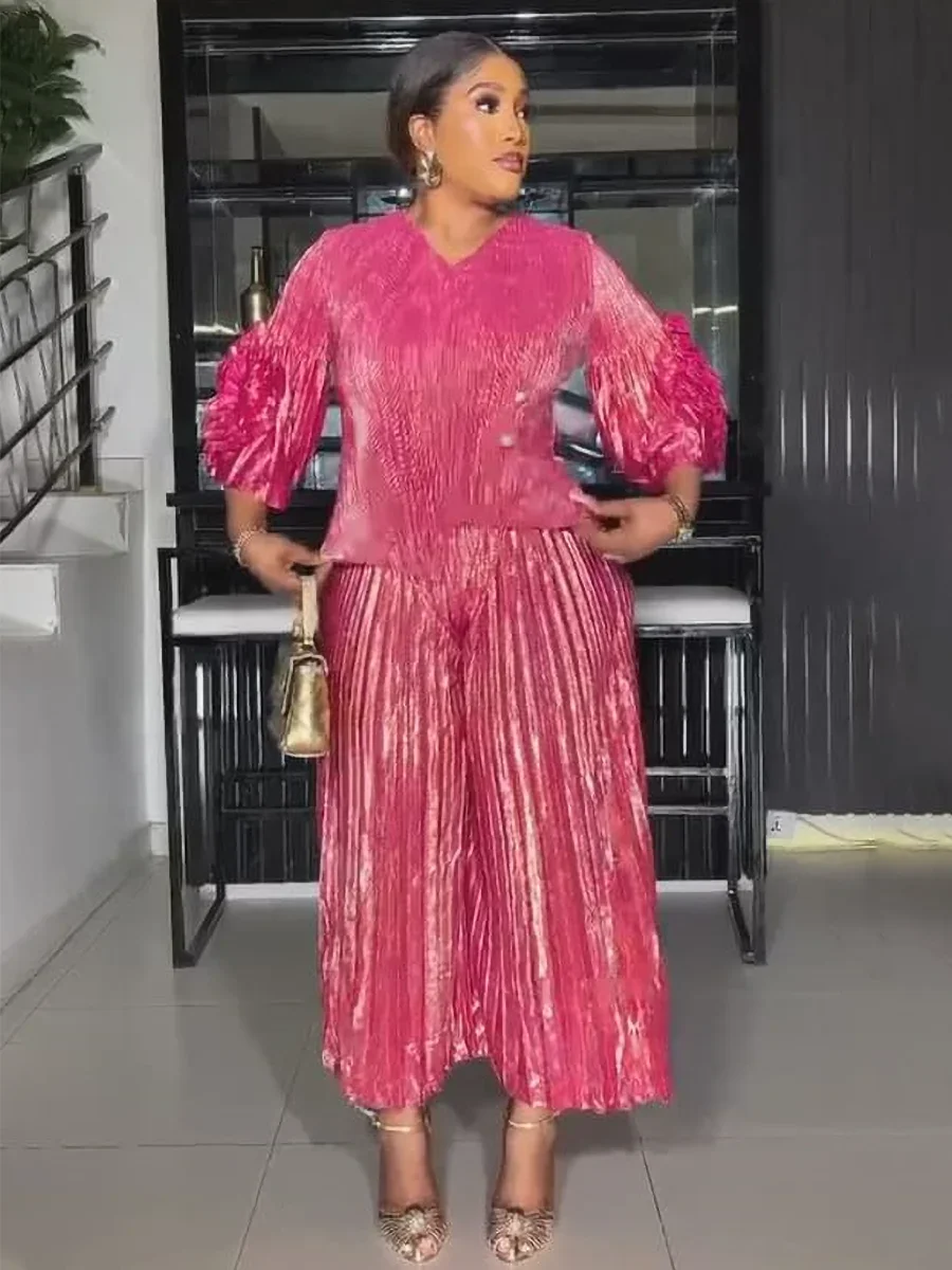 EGRM Miyake складной плиссированный женский костюм с горячим тиснением v-образным