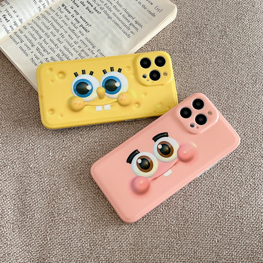 

Cartoon SpongeBob SquarePants smiley Phone Case For Iphone 11 12 13 Pro Max X Xs Xr 7 8 Plus Silicone Cover