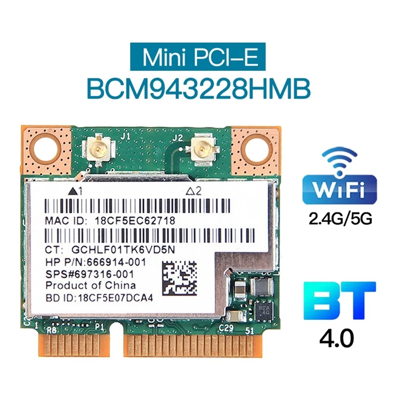 

Сетевая карта BCM943228HMB, Wi-Fi карта, двухдиапазонный 300 Мбит/с, Bluetooth 802.11A/B/G/N, мини-адаптер PCI-E для ноутбука, WLAN