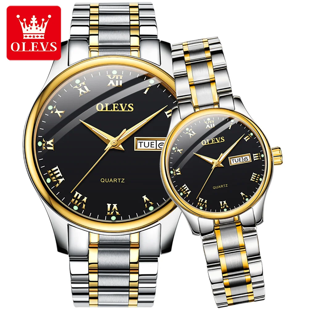 OLEVS Couple Watches 2022 New Fashion Lover's Watches Simple Couple Watch Gifts Men Women Clock Stainless Steel Pair Watch