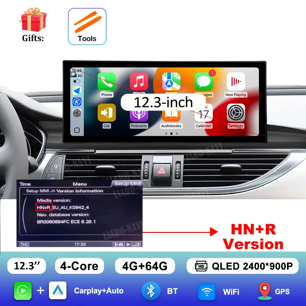 

12,3-дюймовый автомобильный радиоприемник, видео-мультимедийный плеер, GPS BT для Audi A6 C7 A7 2012-2018, беспроводной Carplay Android 14 Stereo 4G, автоинструменты