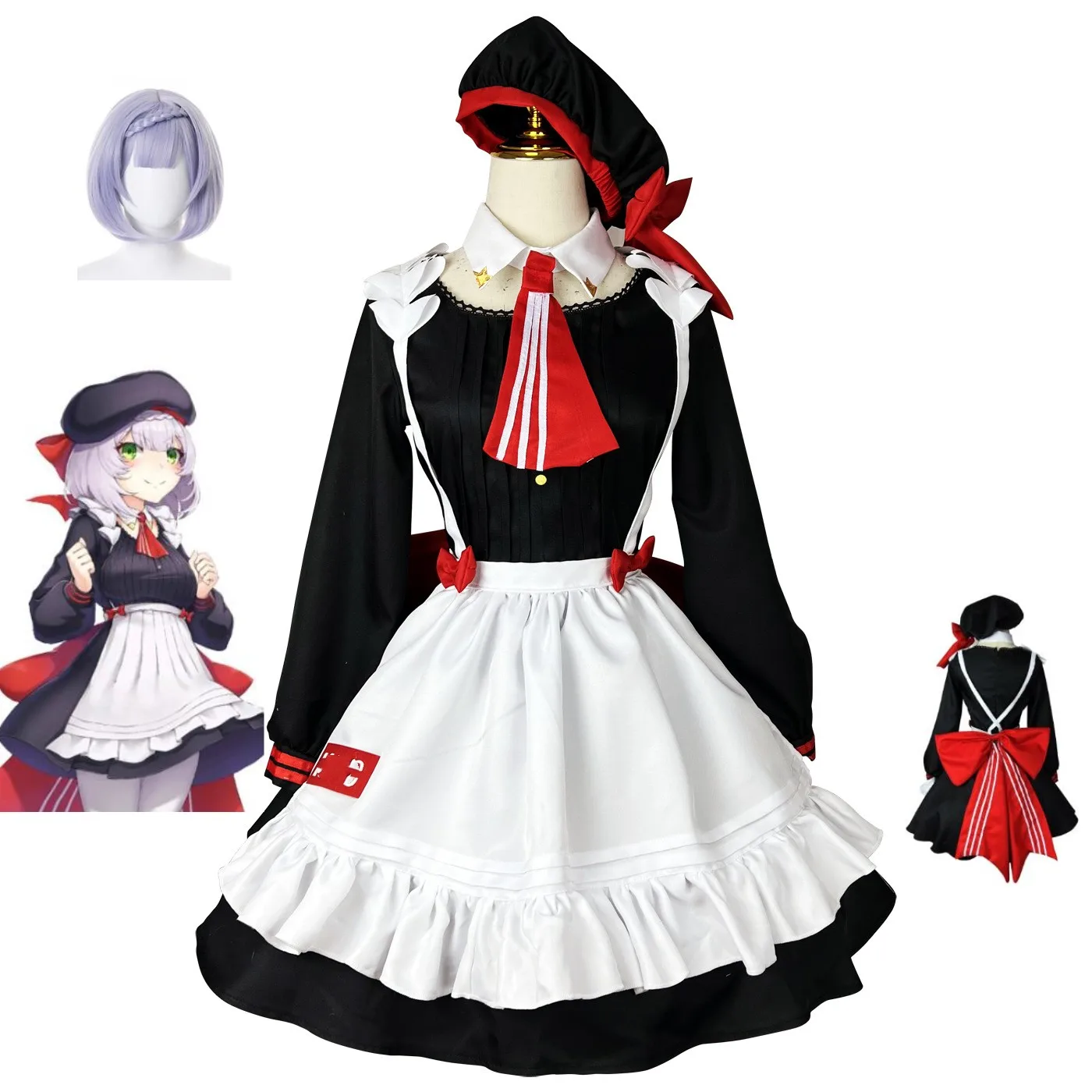 

Game Genshin Impact Noelle Cosplay Costume Wig Soft Girl Dress Anime Big Bow Maid Outfit Women Halloween Party Dress Up