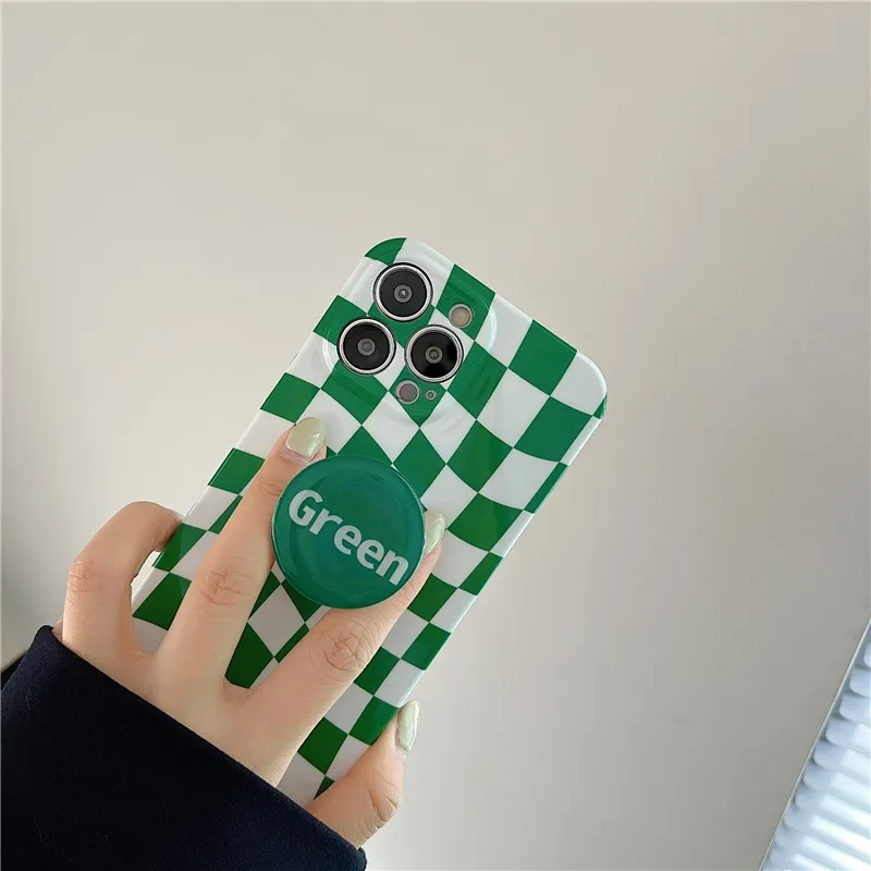 

Creative Fashion Checkerboard Female Folding Stand Soft Case For Iphone 11 12 13 Pro Max 7 8 Plus Xr X Xs Se 2020 Cover Fundas