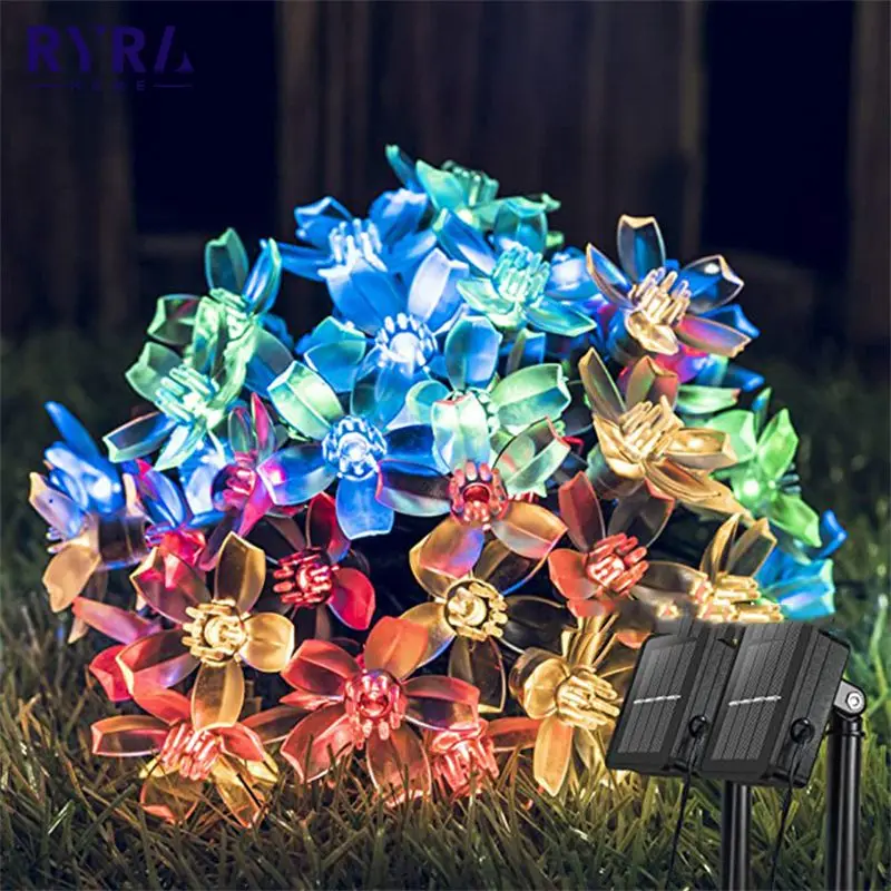 

Светодиодная Водонепроницаемая гирлянда Сакура на солнечной батарее, Рождественский шнурок с s-образными цветами для сада, Рождественский ...