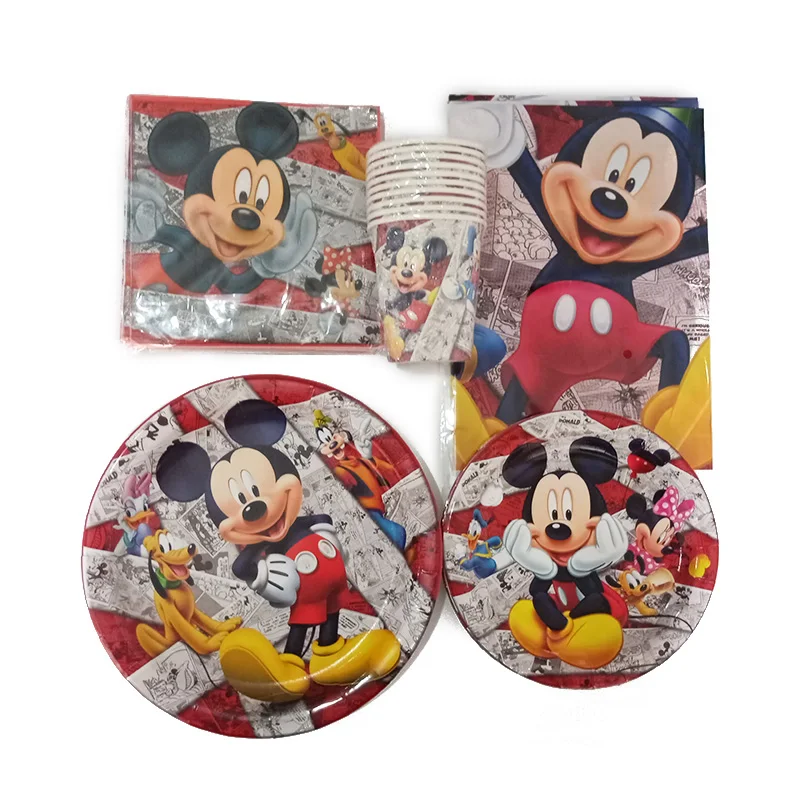 

51pcs Mickey Mouse Themed Party Decorations Disposable Paper Cup Plate Napkin Tablecloth Set For 10 People Baby Shower