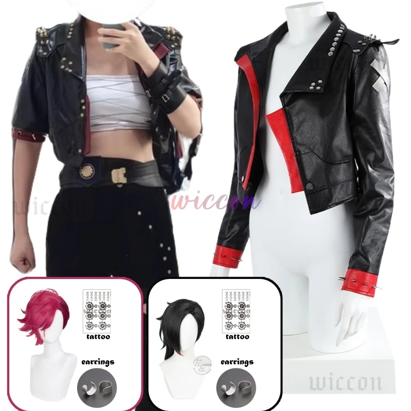 Arcane 2 игра LOL Vi косплей женское черное пальто из искусственной кожи костюм женская