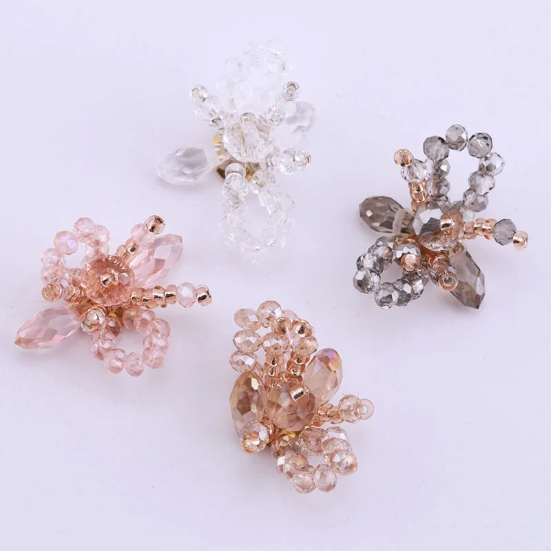 20Pcs Nail Handmade Clear Crystal Bowtie Charm Japan 3D Glass Beads Rhinestone Jewel Knitted Bow Decorations For Bride Nails DIY