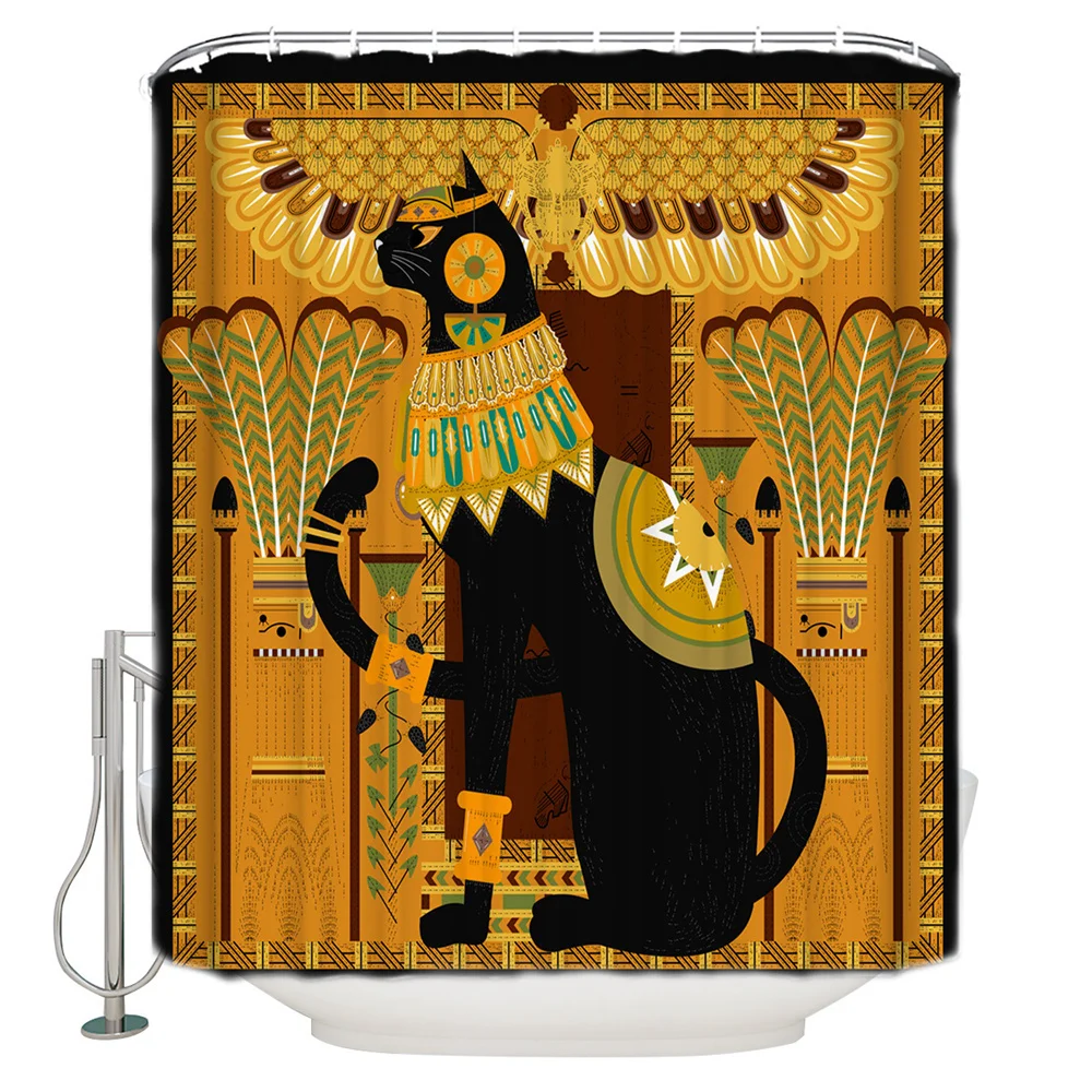 

Одинарная душевая занавеска с крючками, черная Водонепроницаемая занавеска для душа в египетском стиле, домашний декор, занавеска для ванн...