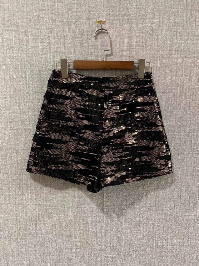2022 new women fashion loose casual full body sequined high waist shorts 1130