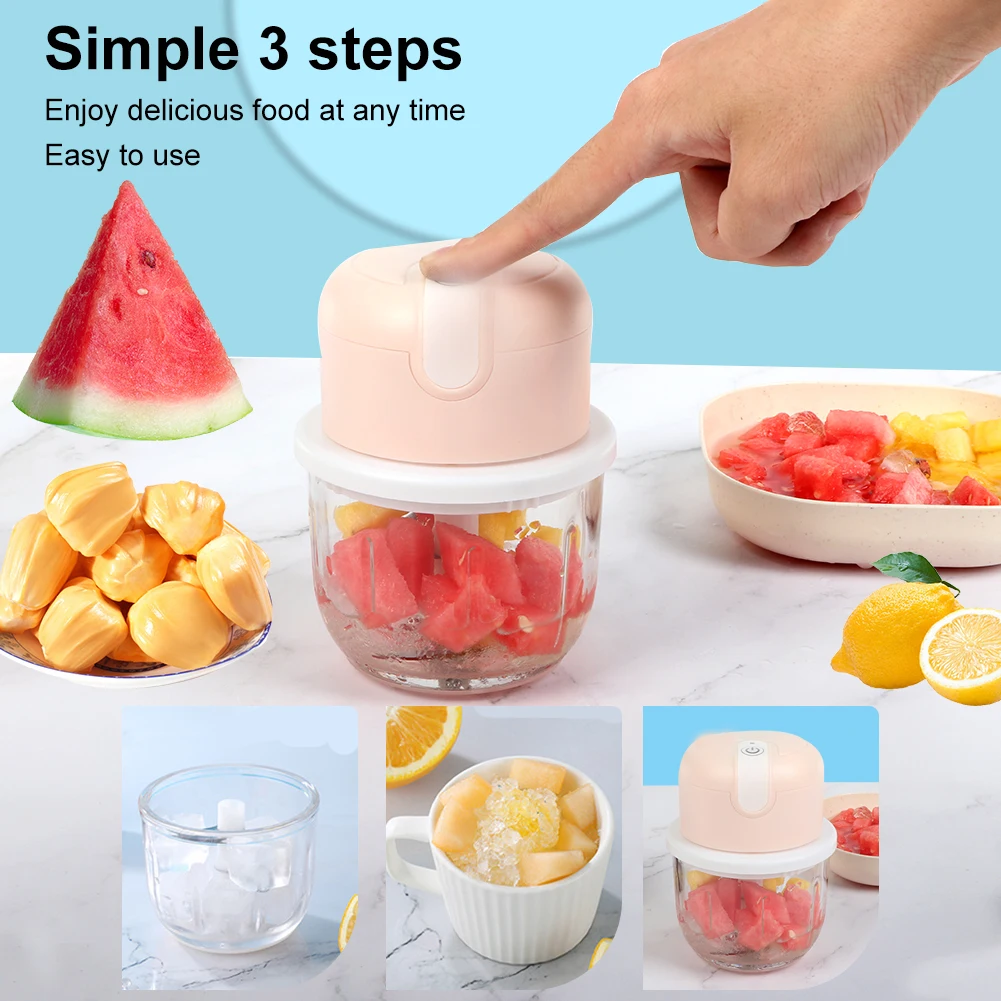 

300ml Electric Ice Crusher Mini Garlic Chopper Food Processor USB Rechargeable Glass Bowl With Lid For Ice Garlic Pepper Chilli