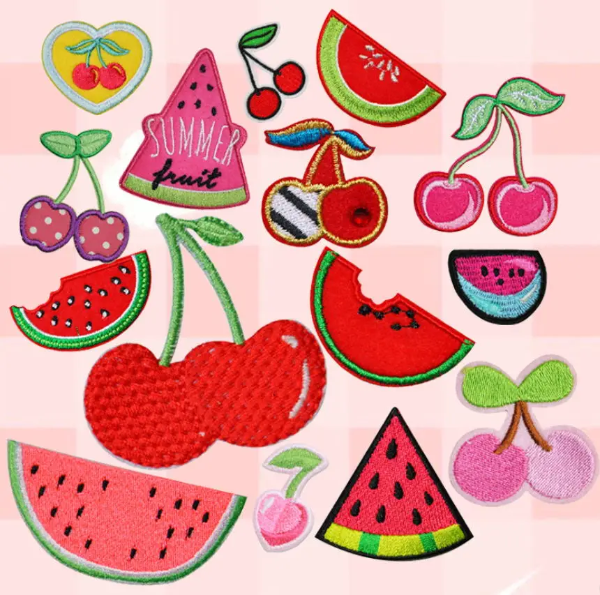 

30 Skus 10 Pcs Watermelon Cherry Patches Embroidered Clothing Hat Bag Shoe Repair Material Phone Gift Box Decor DIY Accessory