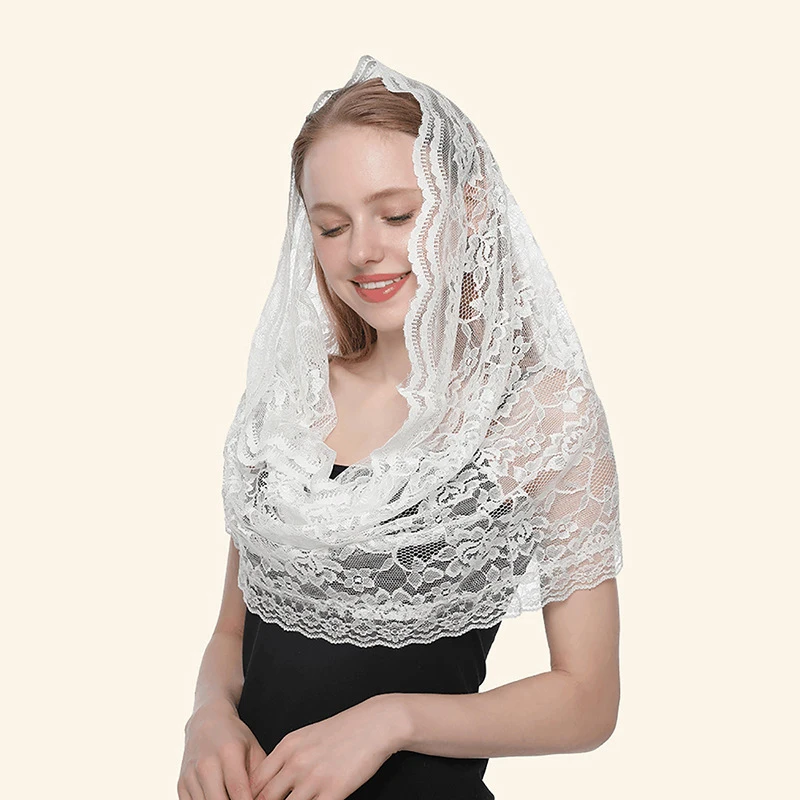 

Spanish Style Lace Traditional Vintage Mantilla Veil Latin Mass Head Covering Scarf for catholic Church Chapel Muslim Head Wraps
