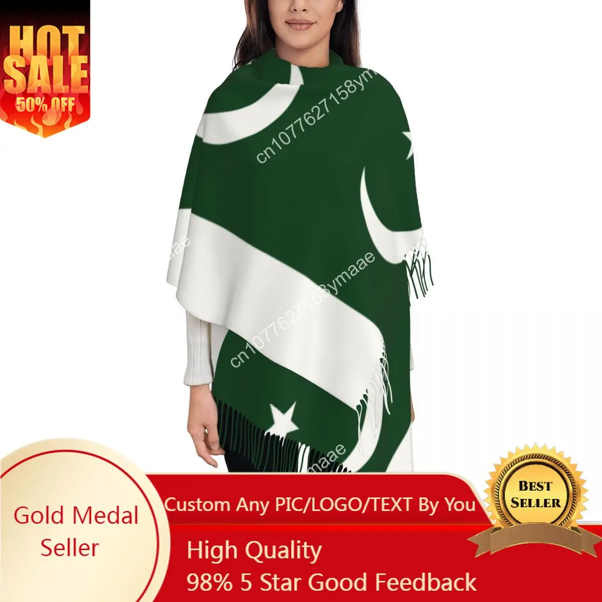 

Women's Scarf with Tassel Pakistan Flag Long Winter Warm Shawl Wrap Gifts Cashmere Scarf