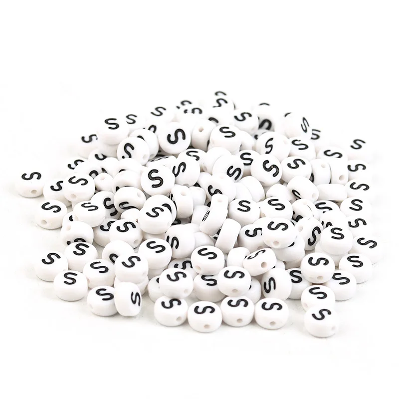 7mm White Letter Acrylic Beads Circular Flat Spacer for Handmade Jewelry Decoration Making Diy Bracelet Necklace Material