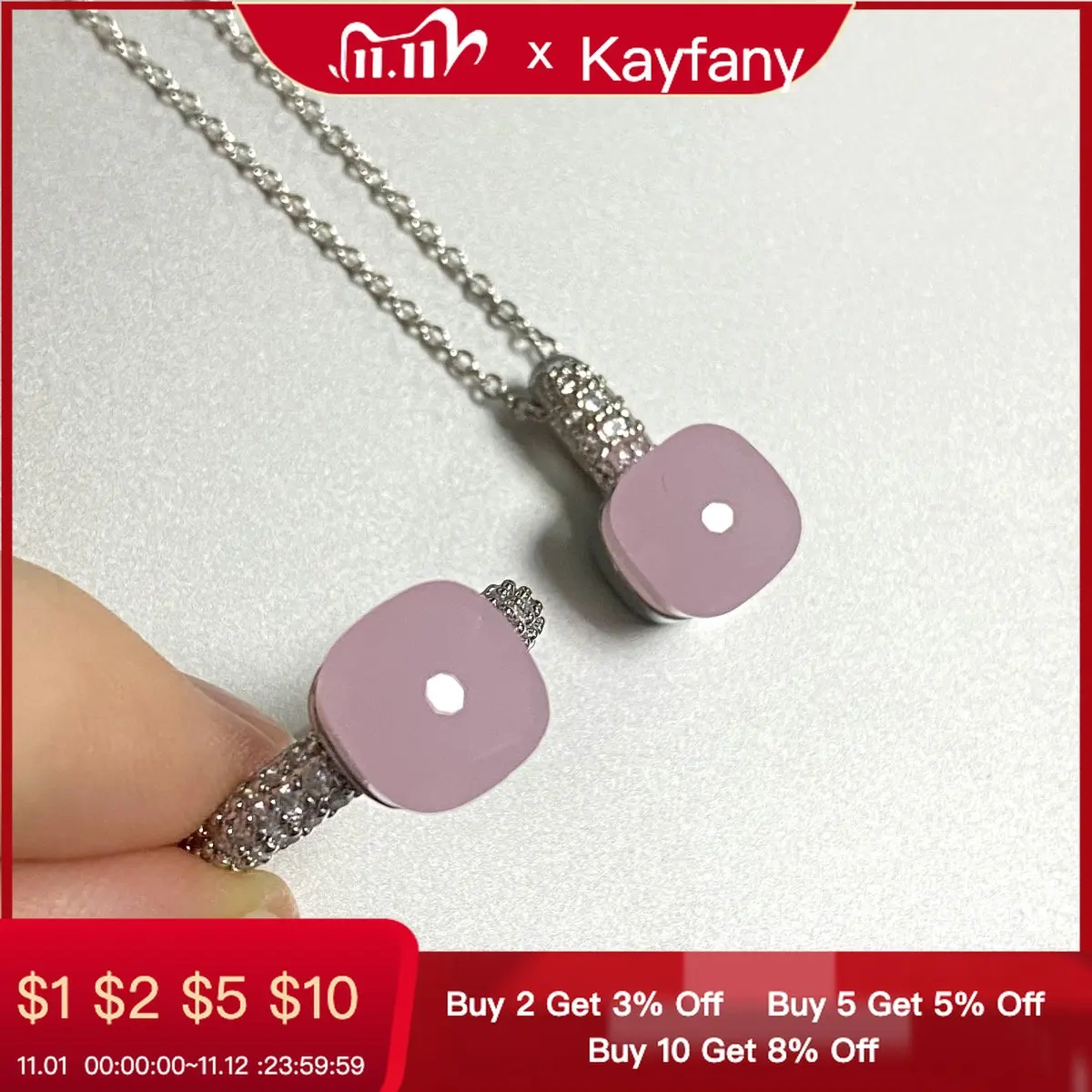 

2Pcs/Set Women Ring Necklace Jewelry Set Inlay Zircon 30Colors Candy Crystal Jewelry Set Platinum Plated Fashion Jewelry