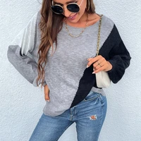 women knitwear sweater long sleeve o neck irregular color matching splicing spring autumn loose casual fashion pullover top
