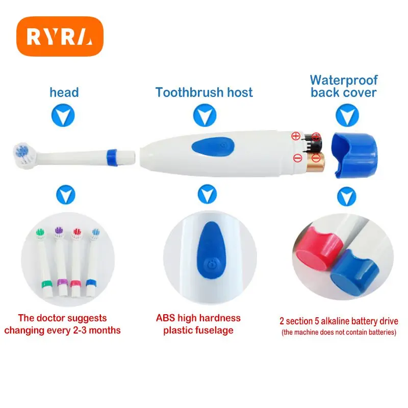 

8500 Times/min Professional Rotary Toothbrush with 3pcs Replacement Ultrasonic Tooth Brush Set for Adults Eco Friendly Products