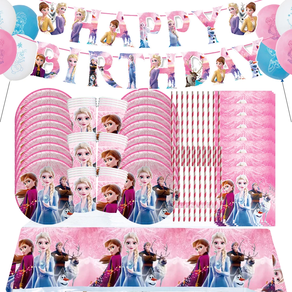 

Frozen Pink Elsa&Anna Sisters Girl Party Decoration Disposable Tableware Set Baby Shower Queen Girl Cosplay Birthday Party