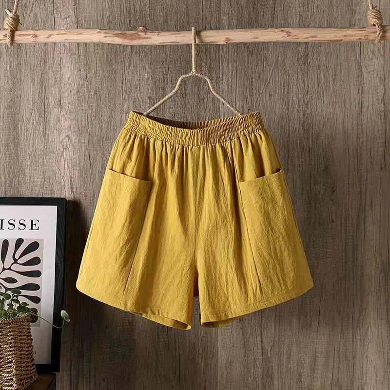 2023 Women Cotton Shorts Summer Casual Solid Cotton Linen Shorts High Waist Loose Shorts for Girls Soft Cool Female Shorts