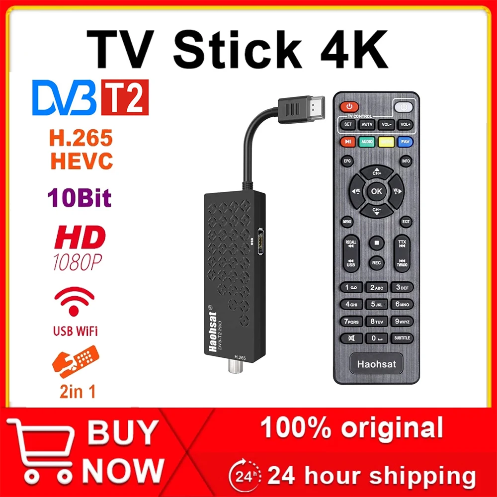 Haohsat DVB-T2Pro TV Stick 4K HEVC DVB цифровой наземный декодер T2 HD тюнер H.265 Wi-Fi ТВ-приставка C -