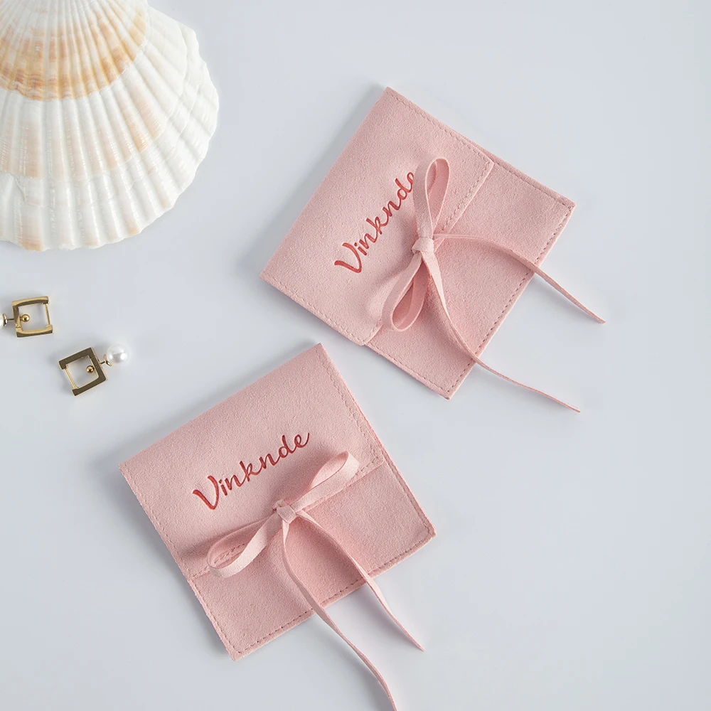 Wholesale Pink Microfiber Small Pouches Custom Logo Jewelry Rings Earrings Packaging Organizer Bag Bar Mitzvah Xmas Party Pouch