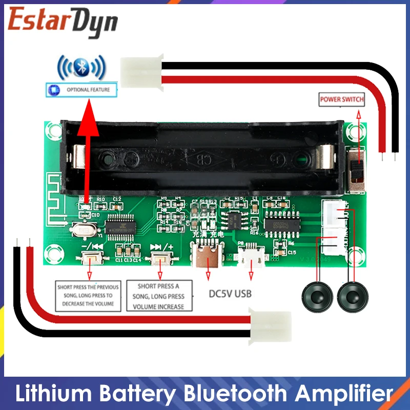 

XH-A153 Lithium Battery Bluetooth 5.0 Dual-channel 2 Ch Channel Stereo Low Power Amplifier Board DC 5V PAM8403 Chip
