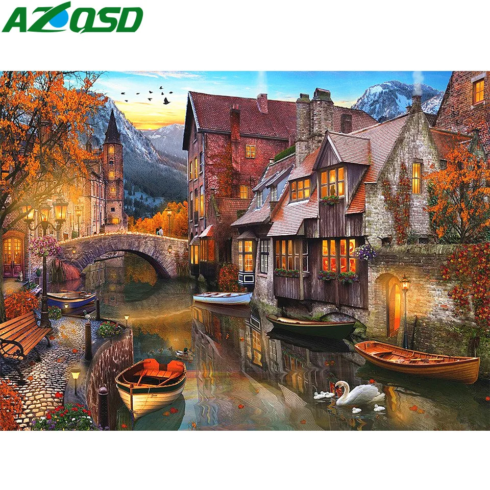 

AZQSD Paint By Number City Hand Paint Kit Canvas Coloring By Numbers Landscape Kits Drawing Canvas DIY Unframed Decoration