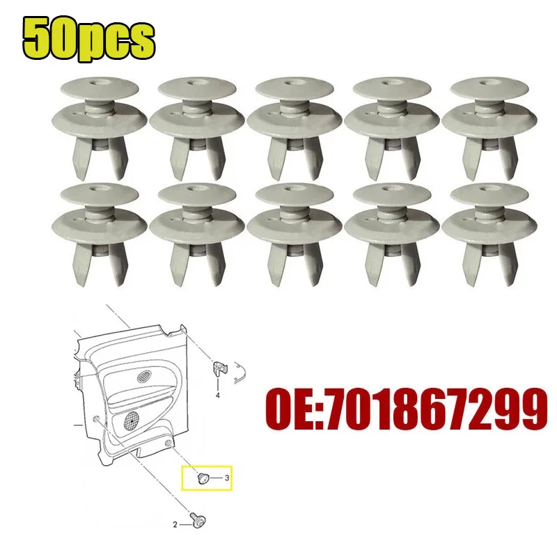 50x Auto Fastener Trim Panel Lining Clips Fit 9mm Hole For VW Volkswagen T4 T5 Transporter Eurovan Car Plastic Rivets Automobile