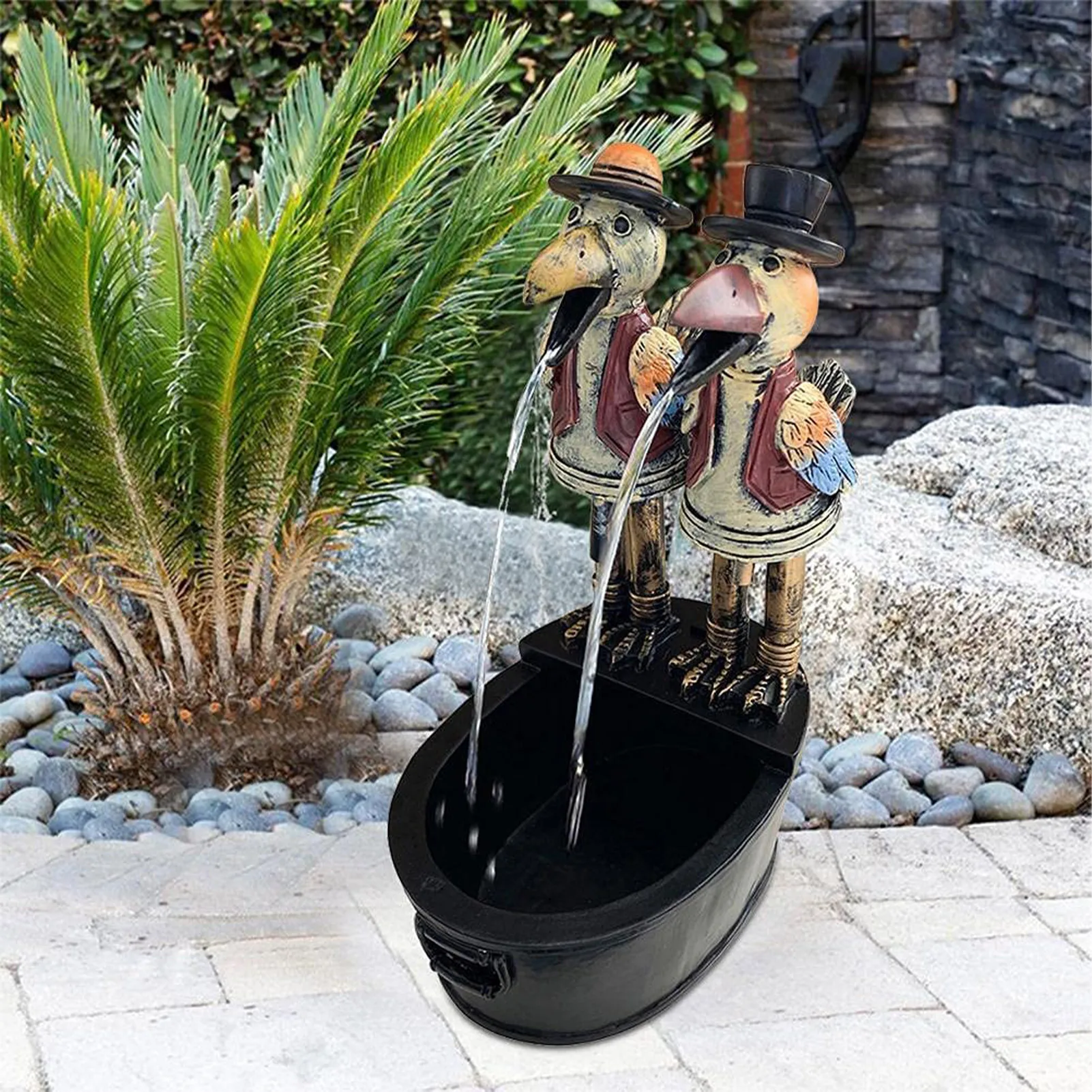 

Unique Garden Animal Water Fountain Crow Rooster Owl Resin Outdoor Garden Decor Water Fountains for Garden Yard Home Decoration