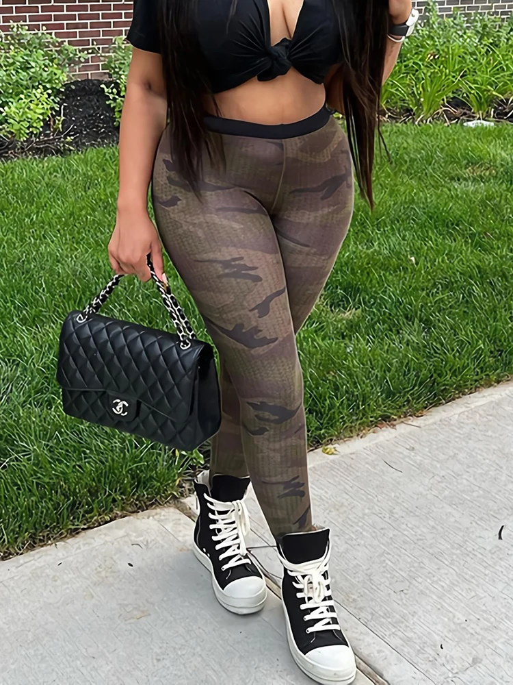 

Sifreyr Camouflage Print Sexy Stretch Pants Women Fashion High Waist Elastic Skinny Trousers Spring Autumn Fitness Push Up Pants