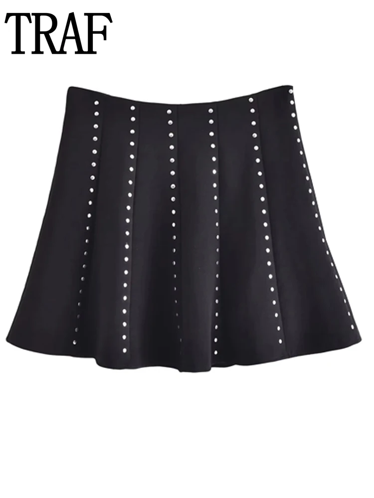 Юбка-мини женская плиссированная с завышенной талией и шипами - купить по