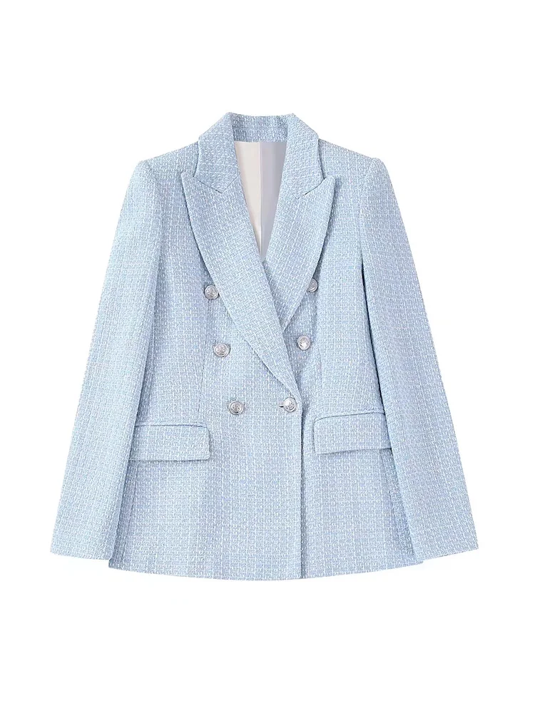 

Blazers For Women 2022 Fashion Office Peak Lapel Long Sleeve Double Breasted Blazer Elegant Textured Tweed Blazer Suit Jacket