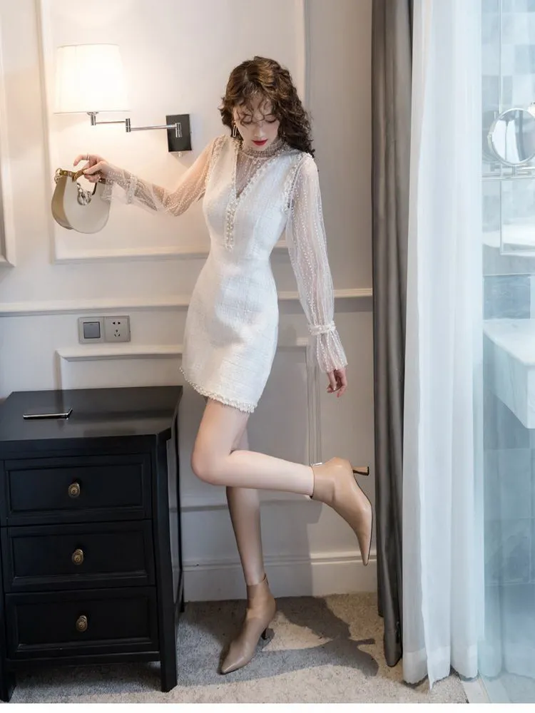 Комплект женского платья из двух предметов кружевная рубашка с высоким