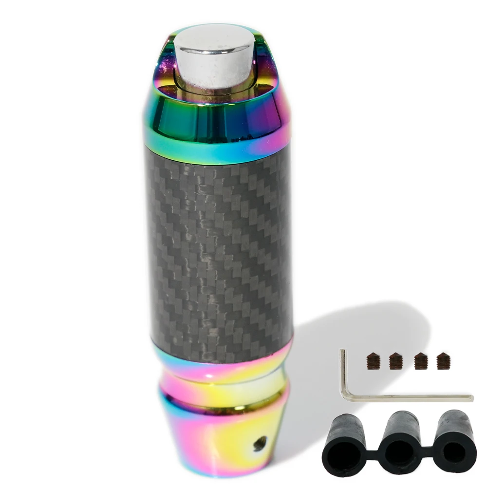 

14/10cm Automatic Stick Gear Shift Knob JDM Carbon Fiber Aluminum Push Down shifter Lever