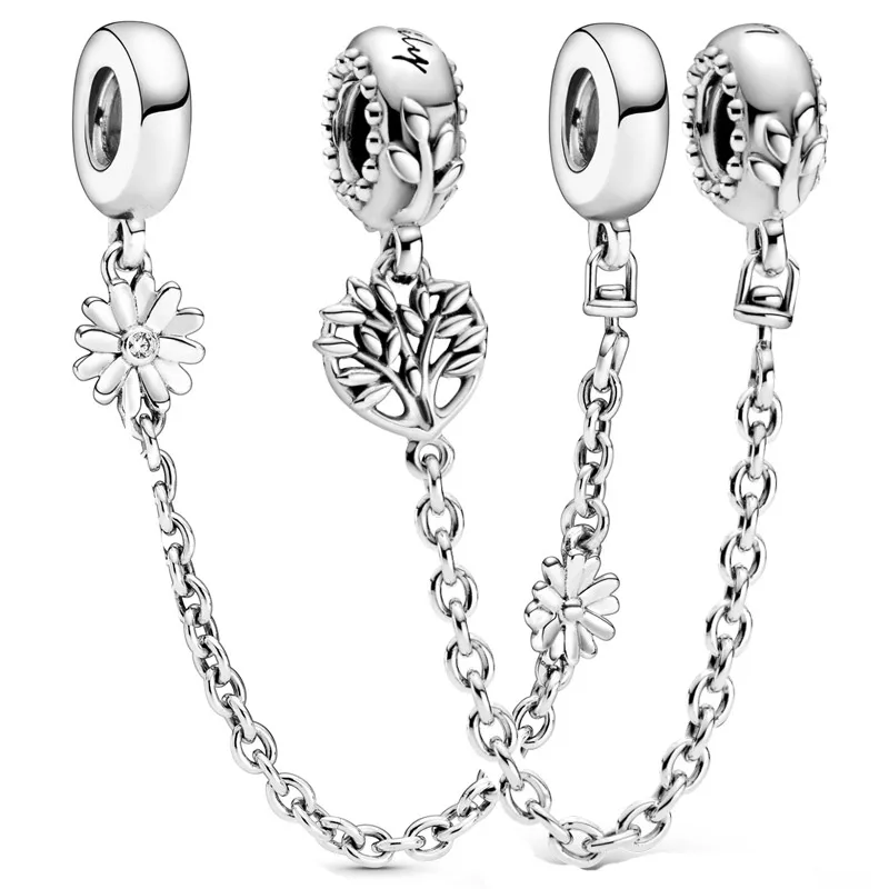 

Original Moments Daisy Flower Heart Family Tree Safety Chain Bead Fit Pandora 925 Sterling Silver Bracelet & Necklace Jewelry