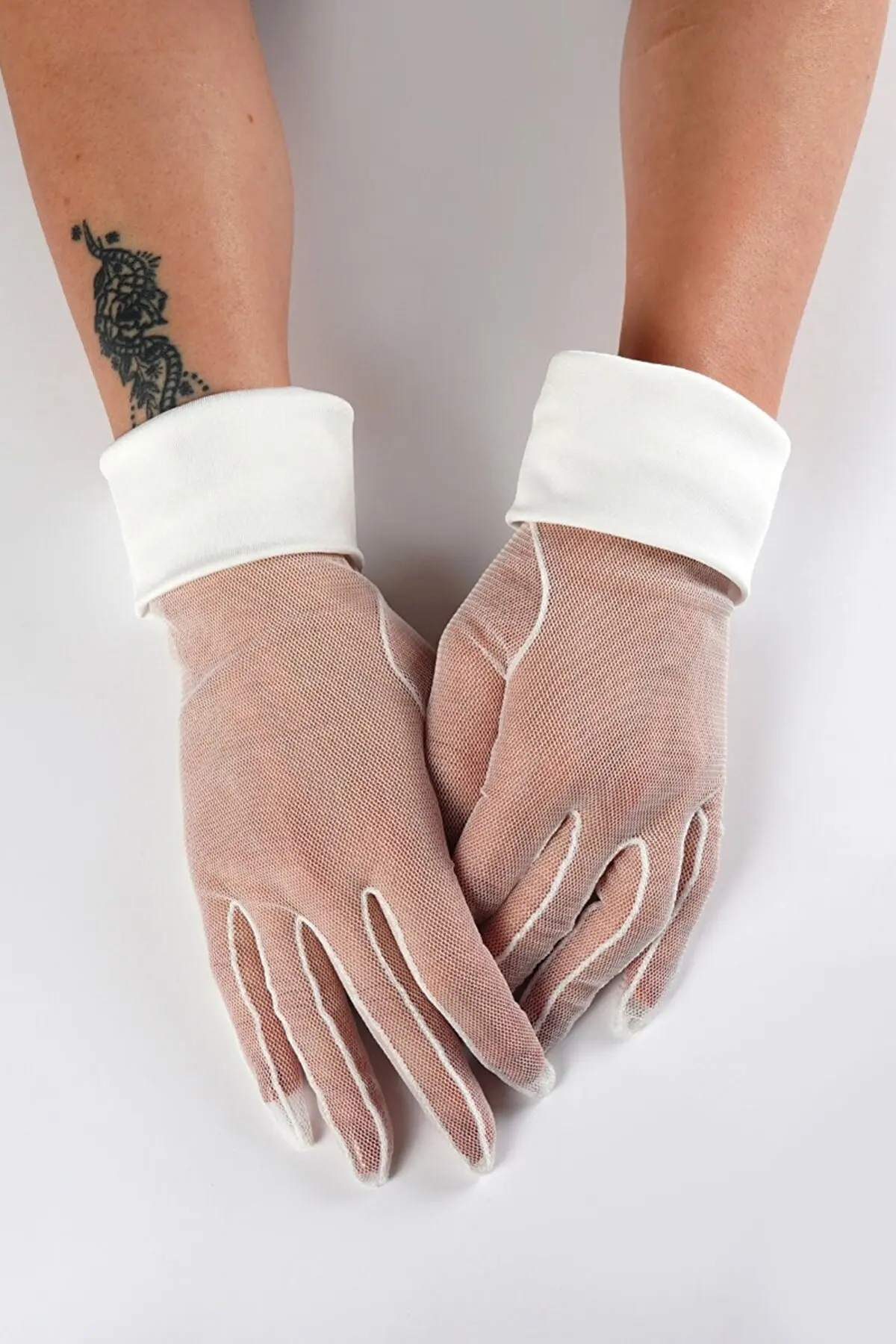 

-Throated Transparanlı Bridal Gloves-White Eldiven01 Lace Mesh Bridal Transparent Elegant Fishnet Silk Tulle Guipure