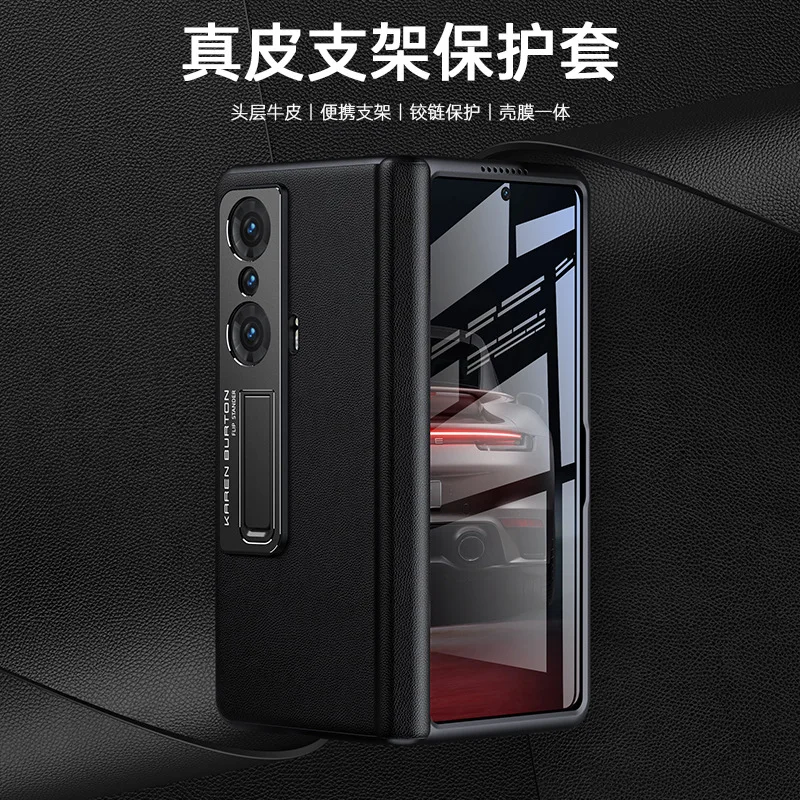 

Tempered Glass Film Geuine Leather Material Wiht Kickstand Bracket HInge Protective Case For Huawei Honor Magic VS Case