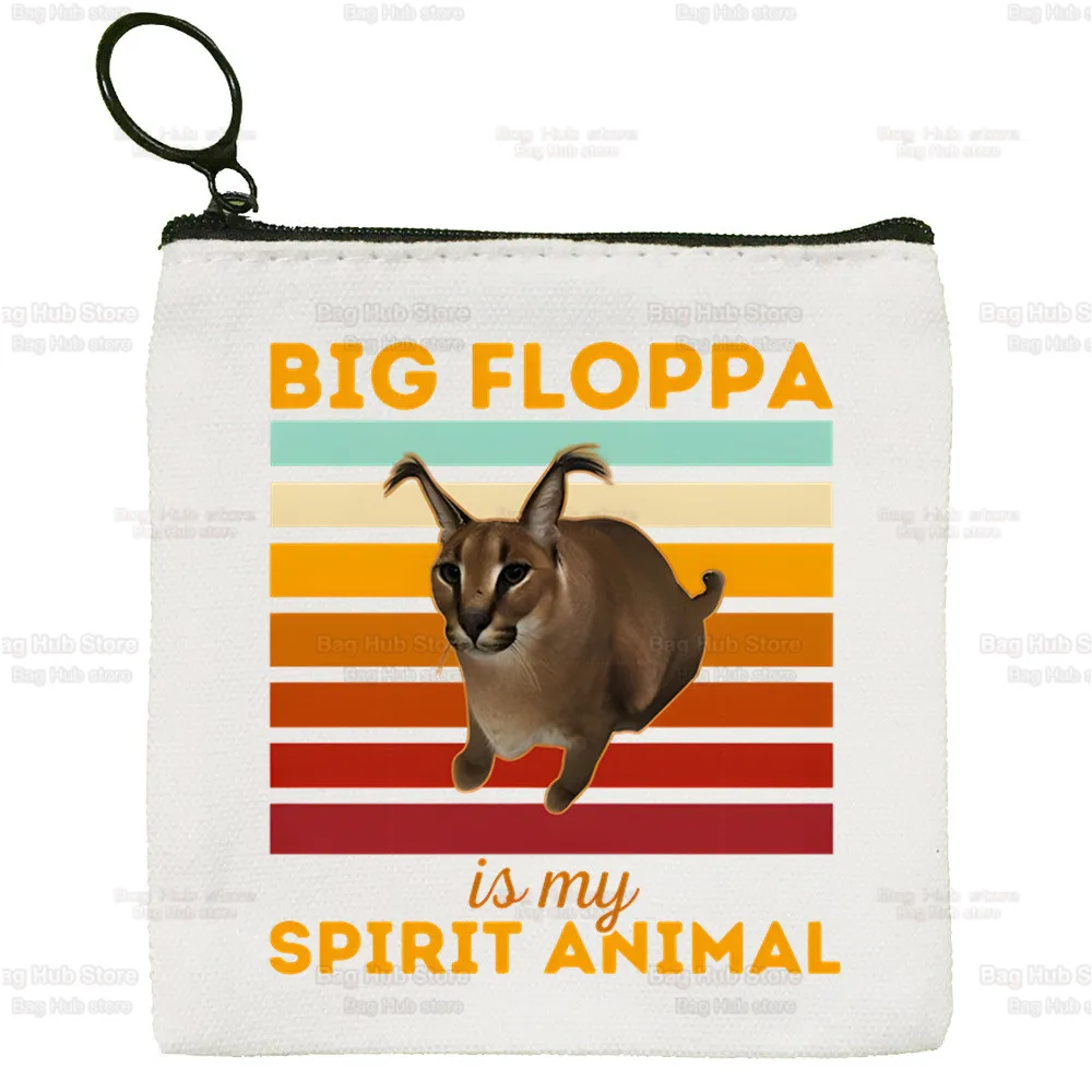 Kawaii The Floppa Canvas Coin Purse Custom Logo Caracal Cat Zabloing Storage Pouch Canvas Bag  New Coin Bag Key Coin Purse