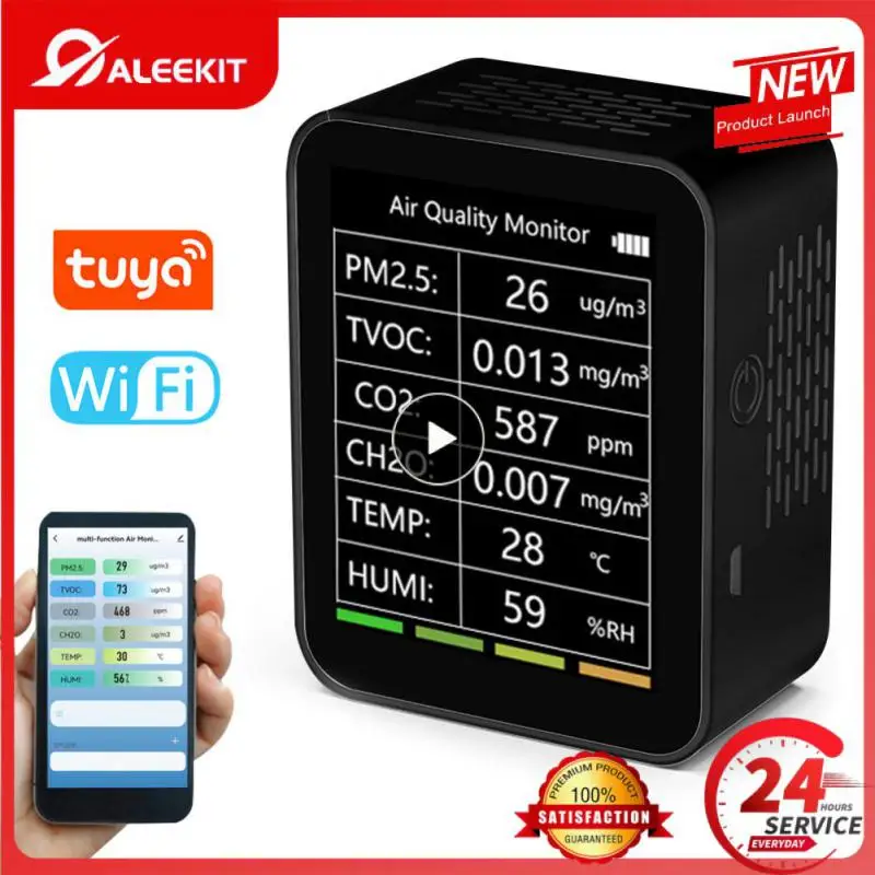 

Wifi Air Quality Detector Tuya Lcd Large Screen Intelligent Pm2.5 Tvoc Co2 Ch2o Temperature Humidity Detector Multifunctional