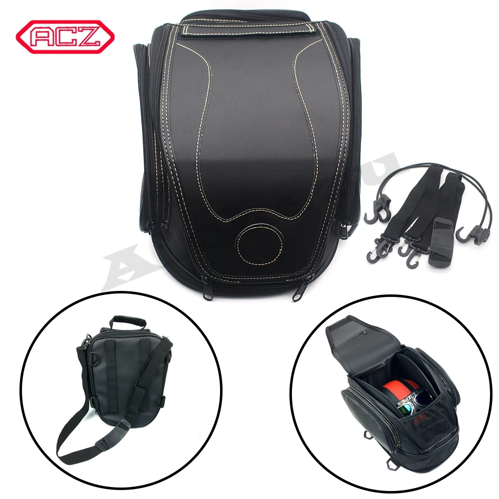 Enlarge Motorcycle Retro  Rear Seat Tail Pack Helmet Shoulder Bag Waterproof PU Leather Motorbike Bags