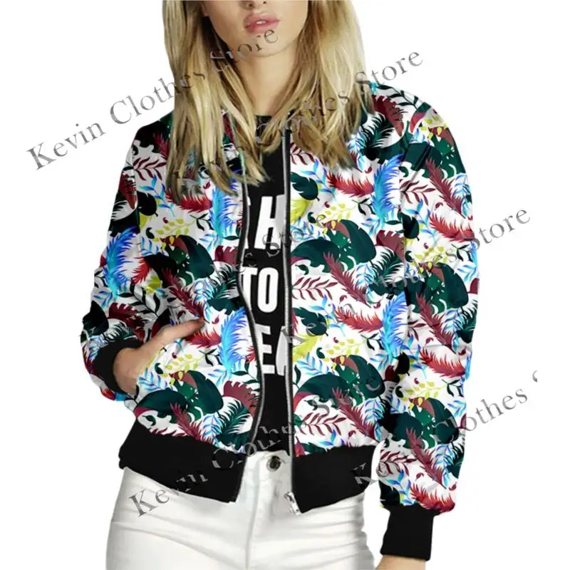 

Женский комплект из двух предметов, куртка-бомбер с принтом растений и листьев, ветрозащитный пуловер в Корейском стиле, джемпер-Авиатор Y2k, весна 2023