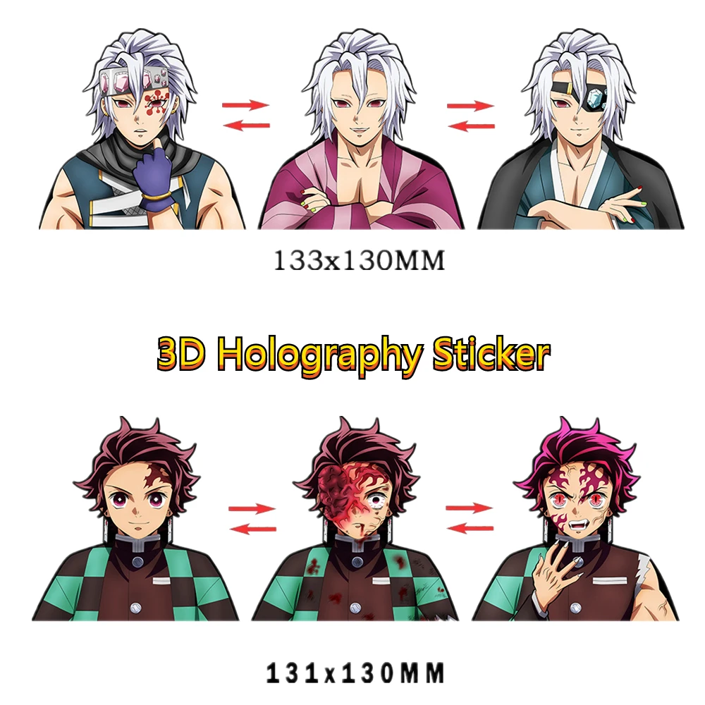 

3D Lenticular Motion Holography Stickers Anime Action Pattern Collection Waterproof Car Decor Demon Slayer Kamado Tanjirou Gift